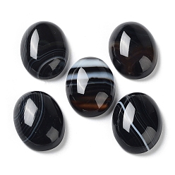 Noir Agate à rayures naturelles / cabochons en agate à bandes, teints et chauffée, ovale, noir, 19.5~20x15x6~6.5mm