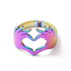 Rainbow Color Placage ionique (ip) 304 anneau de manchette ouvert en acier inoxydable pour femme, couleur arc en ciel, diamètre intérieur: 17 mm