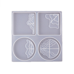 White Terraced Fields & Mountains and Rivers Silicone Cup Mat Molds, Coaster Molds, Resin Casting Molds, for UV Resin, Epoxy Resin Craft Making, White, 19.2x19.2x1.1cm, Inner Diameter: 8.7cm