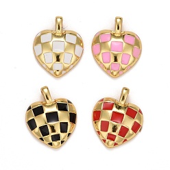 Mixed Color Rack Plating Brass Enamel Pendants, Long-Lasting Plated, Real 18K Gold Plated, Lead Free & Cadmium Free, 3D Heart, Mixed Color, 15x12x3.5mm, Hole: 1x2.5mm