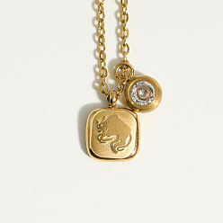 Телец Ожерелье из нержавеющей стали с квадратным кулоном для женщин, золотые, Телец, 15.75 дюйм (40 см)