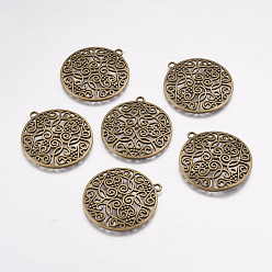 Antique Bronze Alloy Pendants, Cadmium Free & Nickel Free & Lead Free, Flat Round, Antique Bronze, 35x2.5mm, Hole: 2mm