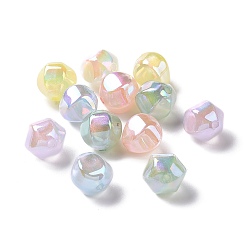 Couleur Mélangete Placage uv perles en plastique abs irisées arc-en-ciel, hexagone rond, couleur mixte, 13x13.5x13.5mm, Trou: 2mm