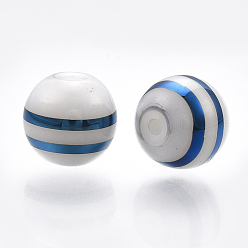 Blue Electroplate Glass Beads, Stripe Round, Blue, 8mm, Hole: 1mm, 300pcs/bag