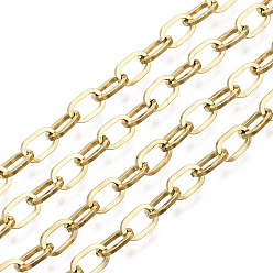 Real 18K Gold Plated 304 Stainless Steel Cable Chains, with Spool, Unwelded, Flat Oval, Real 18K Gold Plated, Link: 6.6x4x0.8mm, about 32.8 Feet(10m)/roll