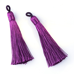 Фиолетовый Полиэстер кисточка большие подвески украшения, фиолетовые, 80~90x8.5~9 мм, отверстие : 4x6 мм