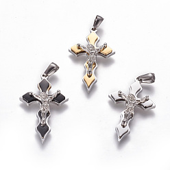 Couleur Mélangete Thème de Pâques 304 pendentifs en acier inoxydable, crucifix croix, couleur mixte, 36x22x5mm, Trou: 3x6mm