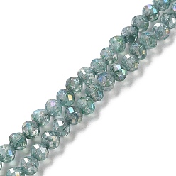 Vert Mer Transparentes perles de verre de galvanoplastie brins, facette, ronde, de couleur plaquée ab , vert de mer, 6x5.5mm, Trou: 1.2mm, Environ 70 pcs/chapelet, 14.84 pouce (37.7 cm)