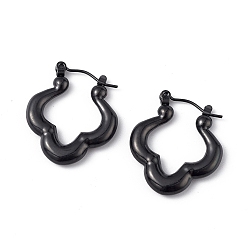 Electrophoresis Black 304 Stainless Steel Flower Hoop Earrings for Women, Electrophoresis Black, 25x22x4mm, Pin: 0.6mm
