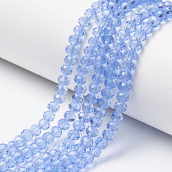 Bleu Ciel Clair Chapelets de perles en verre, facette, rondelle, lumière bleu ciel, 4x3mm, Trou: 0.4mm, Environ 123~127 pcs/chapelet, 16.5~16.9 pouce (42~43 cm)
