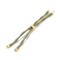 Dark Sea Green Nylon Cord Silder Bracelets, for Connector Charm Bracelet Making, with Rack Plating Golden Brass Clasp, Long-Lasting Plated, Cadmium Free & Lead Free, Dark Sea Green, 9-1/8x1/8 inch(23x0.3cm), Hole: 2mm