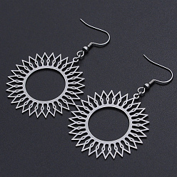 Stainless Steel Color 201 Stainless Steel Dangle Earrings, Sun, Stainless Steel Color, 62mm, Pin: 0.6mm