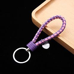 Medium Purple PU Leather Knitting Keychains, Wristlet Keychains, with Platinum Tone Plated Alloy Key Rings, Medium Purple, 12.5x3.2cm