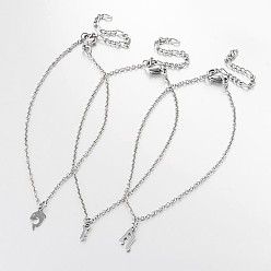 Stainless Steel Color Mixed Shape Stainless Steel Pendant Anklets, with Lobster Clasps and End Chains, Stainless Steel Color, 230x2mm