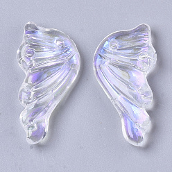 Clear AB Transparent Glass Pendants, AB Color Plated, Butterfly Wings, Clear AB, 24x12.5x4mm, Hole: 1.4mm