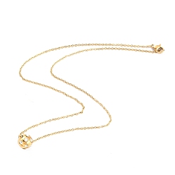 Golden 304 Stainless Steel Pendant Necklaces, with Crystal Rhinestone, Round, Golden, Pendant: 9x10mm, 17.7 inch(45cm)