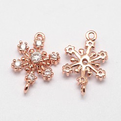 Real Rose Gold Plated Flower Brass Micro Pave Grade AAA Cubic Zirconia Links, Cadmium Free & Nickel Free & Lead Free, Real Rose Gold Plated, 15x10x3mm, Hole: 1mm