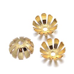 Real 18K Gold Plated Multi-Petal Flower Brass Bead Caps, Lead Free & Nickel Free & Cadmium Free, Real 18K Gold Plated, 13x6mm, Hole: 2mm