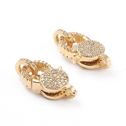 Real 18K Gold Plated Brass Micro Pave Clear Cubic Zirconia Lobster Claw Clasp, with Rings, Long-Lasting Plated, Real 18K Gold Plated, 20x11.5x5.5mm, Hole: 4x2mm