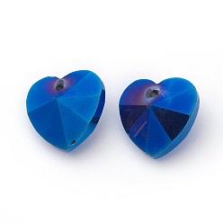 Bleu Royal Valentines romantiques idées charmes de verre, pendentifs coeur facetté, bleu royal, 14x14x8mm, Trou: 1mm