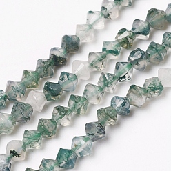 Moss Agate Natural Moss Agate Beads Strands, Bicone, 3.9~4x4mm, Hole: 0.8mm, about 99pcs/strand, 15.16 inch(38.5cm)