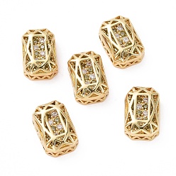 Olive Eco-friendly Brass Micro Pave Cubic Zirconia Multi-strand Links, Rack Plating, Cadmium Free & Lead Free, Rectangle Octagon, Golden, Olive, 14x10x5mm, Hole: 1.4mm