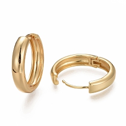 Chapado en Oro Real 18K Latón pendientes de aro Huggie, larga duración plateado, anillo, real 18 k chapado en oro, 23~24.5x5 mm, pin: 1 mm