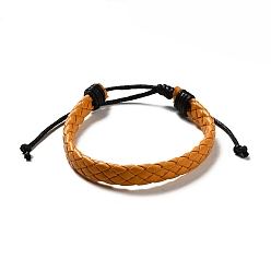 Orange PU Imitation Leather Braided Cord Bracelets for Women, Adjustable Waxed Cord Bracelets, Orange, 3/8 inch(0.9cm), Inner Diameter: 2-3/8~3-1/2 inch(6.1~8.8cm)