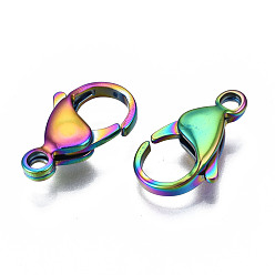 Rainbow Color Ion Plating(IP) 304 Stainless Steel Lobster Claw Clasps, Rainbow Color, 19x11.5x4.5mm, Hole: 2mm