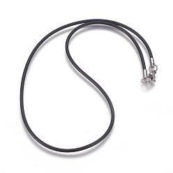 Black Rubber Cord Necklaces Making, with 304 Stainless Steel Lobster Claw Clasps, Black, 16.5 inch(40.5cm), 2mm