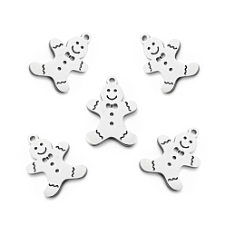 Stainless Steel Color 201 Stainless Steel Pendants, Christmas Theme, Gingerbread Man, Stainless Steel Color, 19x13x1mm, Hole: 1.5mm