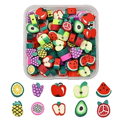 Mixed Color 100Pcs 10 Style Handmade Polymer Clay Beads Set, for DIY Jewelry Crafts Supplies, Fruit, Mixed Color, 9.5~11x9~10x4.5~4.7mm, Hole: 1.6mm, 10pc/style