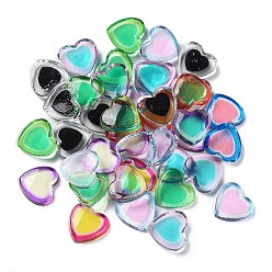 Mixed Color Transparent Two Tone Resin Cabochons, Heart, Mixed Color, 9.5x10x2.5mm