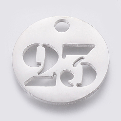 Number 304 Stainless Steel Pendants, Cut-Out, Hollow, Flat Round with Number, Stainless Steel Color, Num.23, 19x1.5mm, Hole: 2.5mm