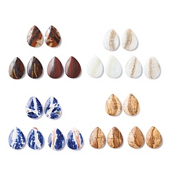 Mixed Stone Natural Mixed Stone Cabochons, Teardrop with Pattern, 25x18x4mm, about 2pcs/pair