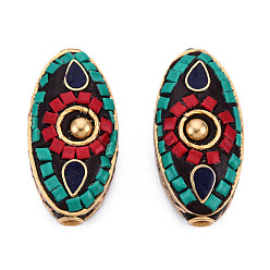 Coloré Perles Indonésiennes manuelles, avec les accessoires en laiton, sans nickel, oeil de cheval, brut (non plaqué), colorées, 29x14~14.5x9~10.5mm, Trou: 2mm