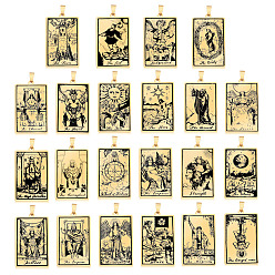 Golden 201 Stainless Steel Pendants, Laser Engraved Pattern, Rectangle with Tarot Card Patterns, Golden, 40x24x1mm, Hole: 8x4mm, 22pcs/set
