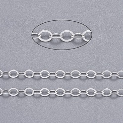 Silver Brass Flat Oval Cable Chains, Unwelded, with Spool, Cadmium Free & Lead Free, Silver, 3.5x2.5x0.45mm, about 92m/roll
