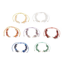 Mixed Stone Natural Tumbled Gemstone Chip Beaded Bracelet Making, Adjustable Nylon Thread Braided Bead Link Bracelet Making, 5.12~12.20 inch(13~31cm), 7 colors, 1pc/color, 7pcs/set