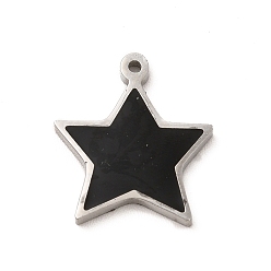 Negro 304 encantos de esmalte de acero inoxidable, encanto de la estrella, color acero inoxidable, negro, 14.5x13x1.4 mm, agujero: 1 mm