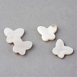 Creamy White Natural Sea Shell Beads, Butterfly, Creamy White, 11.5x14x2.5mm, Hole: 1.5mm