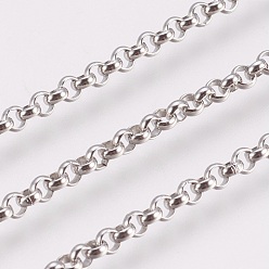 Stainless Steel Color 304 Stainless Steel Rolo Chains, Belcher Chain, with Spool, Unwelded, Stainless Steel Color, 3x1.2mm, about 32.8 Feet(10m)/roll