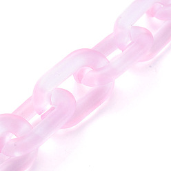 Pink Chaînes de câble acryliques transparentes faites à la main, ovale, pour la fabrication de bijoux, rose, lien: 31x19x5 mm, 39.37 pouce (1 m)/brin