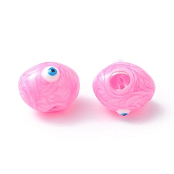 Pearl Pink Glass Beads, with Enamel, Oval with Evil Eye Pattern, Pearl Pink, 13x16.5x15.5mm, Hole: 1.4mm