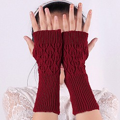 Темно-Красный Перчатки без пальцев для вязания пряжей из акрилового волокна, зимние теплые перчатки с отверстием для большого пальца, темно-красный, 210 мм