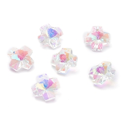 Clear AB Transparent Glass Charms, Faceted, Back Plated, Cross, Clear AB, 14x14x7mm, Hole: 1.6mm