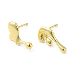 Real 18K Gold Plated Rack Plating Brass Melting Twist Asymmetrical Earrings, Stud Earrings for Women, Long-Lasting Plated, Lead Free & Cadmium Free, Real 18K Gold Plated, 9x12mm, 7x14