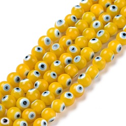 Yellow Handmade Evil Eye Lampwork Round Bead Strands, Yellow, 6mm, Hole: 1mm, about 65pcs/strand, 14.17 inch