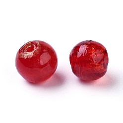 Red Handmade Silver Foil Glass Beads, Round, Red, 7.5~8.5mm, Hole: 1mm
