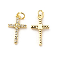 Doré  Micro cuivres ouvrent pendentifs zircone cubique, avec anneau de saut, charme de croix de religion, or, 18.5x11x3mm, Trou: 3.3mm